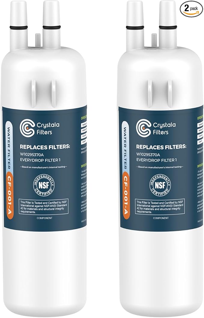 Crystala Filters Refrigerator Water Filter Compatible with W10295370A, EDR1RXD1, Filter 1, W10295370, P4RFWB, P8RFWB2L, 46-9930, 46-9081 Refrigerator Water Filter | Pack of 2