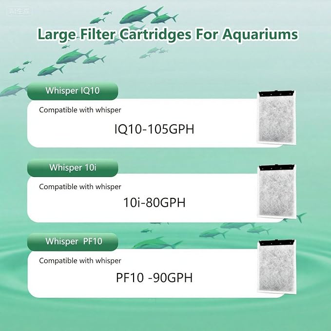 Aquarium 9 Pack Medium Filter Cartridges with Zeolite, Compatible with Whisper Filters 10i, IQ10, PF10 Power Filters