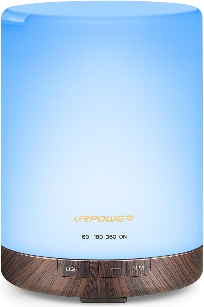 URPOWER 2nd Gen 300ml Aroma Essential Oil Diffuser Night Light Ultrasonic Air Cool Mist Humidifier with AUTO Shut Off and 6-7 Hours Continuous Diffusing and 4 Timer Settings for Home Office Yoga Spa