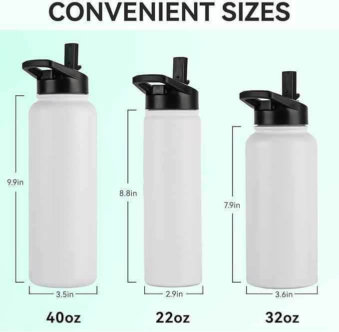 DOMICARE Insulated Water Bottle, 22 oz Vacuum Insulated Stainless Steel Reusable Sports Bottle with Straw Lid & Spout Lid for Travel, Camping, Bike, Leakproof, White, 4 Pack