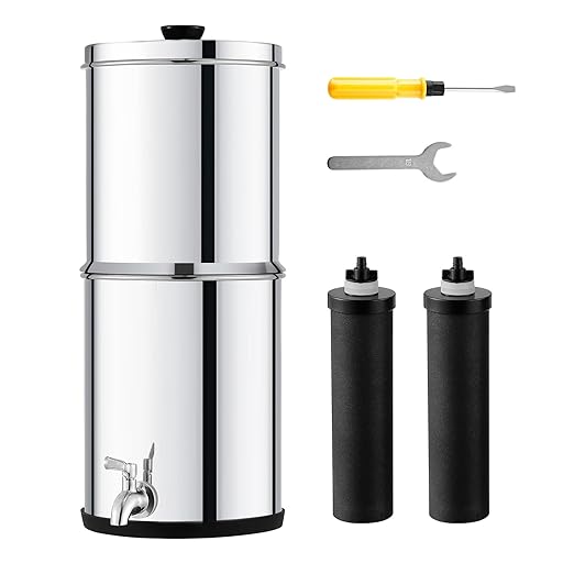 Happybuy Gravity-fed Water Filter System, 2.25G 304 Stainless-Steel Countertop System, It's a Water Filtration System That Reduces Lead and up to 99% of Chlorine
