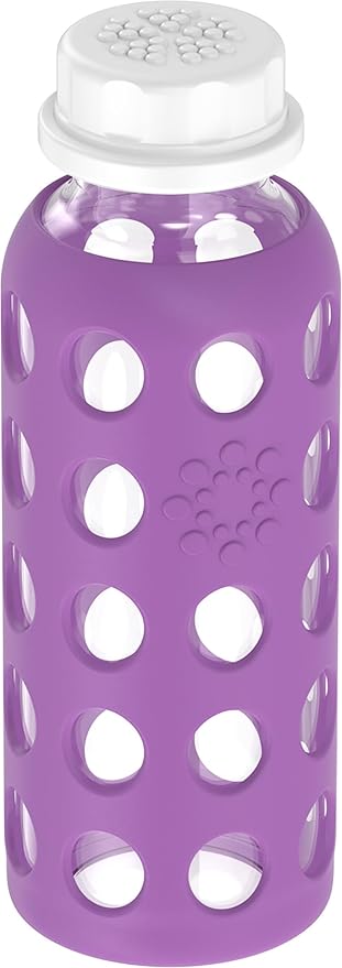 Lifefactory 9-Ounce BPA-Free Glass Water Bottle with Flat Cap and Silicone Sleeve, Grape