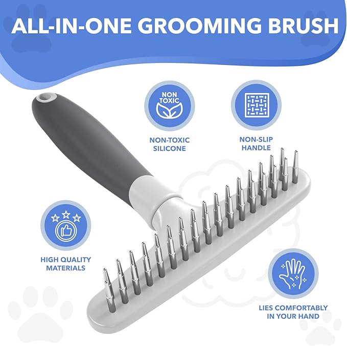 Dog rake deshedding dematting Brush Comb - Undercoat rake for Dogs, Cats, matted, Short,Long Hair Coats - Brush for Shedding, Double Row Stainless Steel pins - Reduce Shedding by 90% (White) - AquaVibe