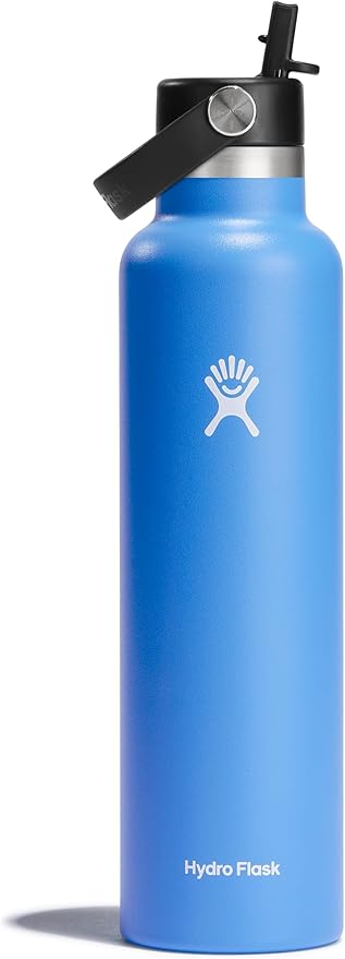 Hydro Flask Water Bottle - Insulated Stainless Steel - Straw Lid, Non Spill, Leakproof 24 Oz Cascade Blue