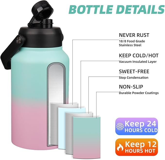 BJPKPK 87oz Insulated Water Bottle, Dishwasher Safe 2/3 Gallon Water Bottle with Ergonomic Handle, BPA Free Leak Proof Water Jug,Stainless Steel Metal Flasks with Anti-slip Bottom,Marshmallow