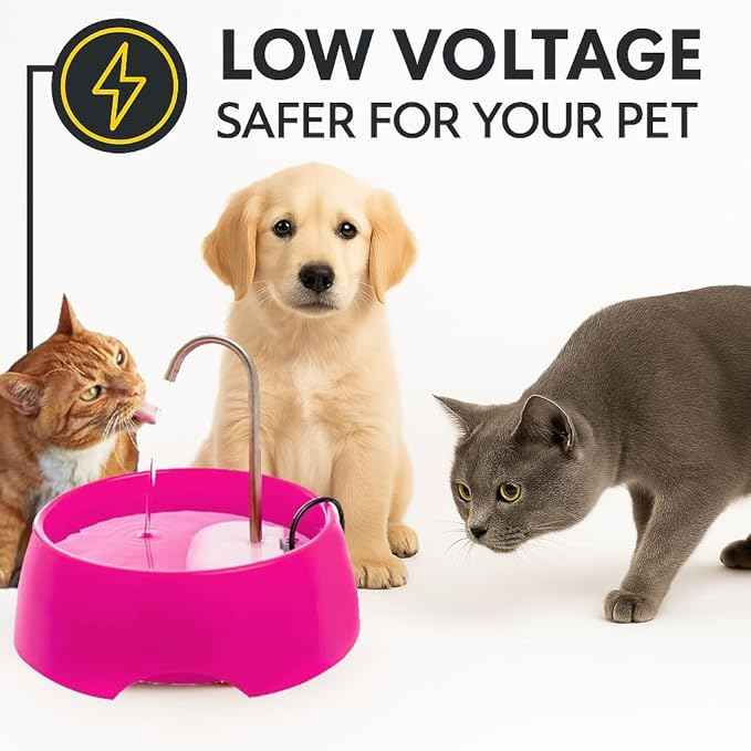 Aqua MINI Portable Pet Water Fountain - Automatic Drinking Bowl for Cats and Dogs - Stainless Steel Faucet - Replaceable Filters - Easy Cleaning - Ideal for Multiple Pets - 1.2L/42 fl oz - Pink
