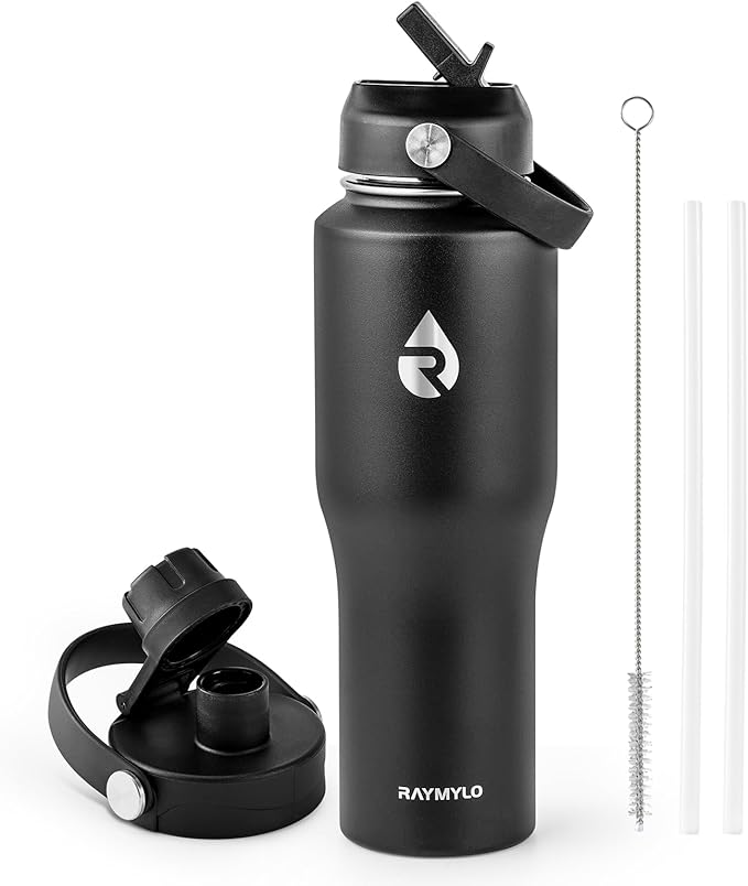 32 oz Insulated Water Bottle with Straw fit in Car Cup Holder, Triple Wall Vacuum Stainless Steel(Cold 48 hrs, Hot 24 hrs), Leakproof & Non-BPA, Hydro Travel Flask with Straw and Spout Lid