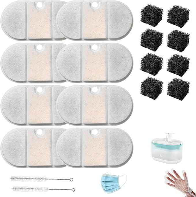 8 Packs PLWF002 Cat Fountain Filters Compatible with PETLIBRO Capsule Pet Water Fountain, 71oz/2.1L Filters Ultra Quiet-BPA-Free, Two Flow Modes Pet Water Dispenser，8 Filters & 8 Pre-Filter