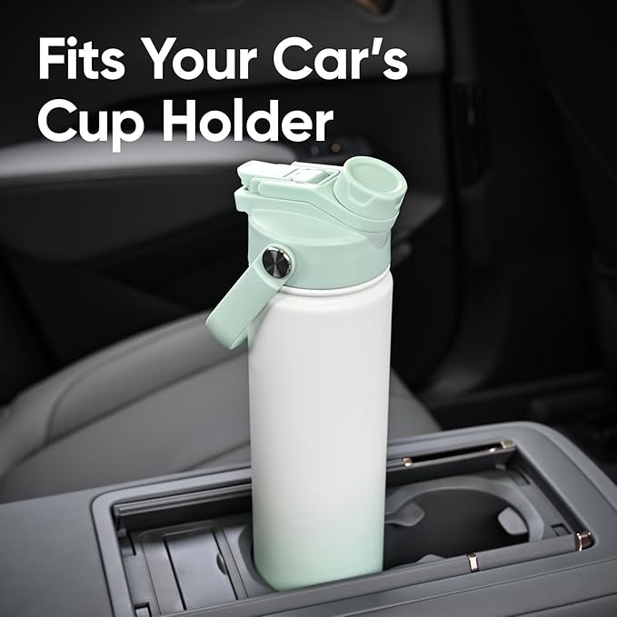 24 oz Insulated Water Bottle, 2-in-1 Lid, Straw & Spout with Protected, Leak Proof, Keep Cold 24H, Cup Holder Fit, Stainless Steel, Metal, Reusable, for Travel, Gym and School, 2 Lids, Iced Mint