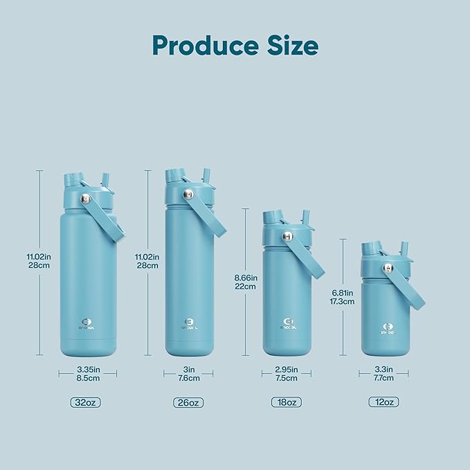 ENCOOL Insulated Water Bottle with Straw Stainless Steel Water Bottle, Leak-Proof, BPA-Free, Double Wall Vacuum Keeps Cold for 24 Hours for Sports, Travel, School (26 oz, Pewter Blue)