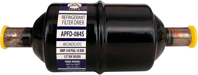 Appli Parts APFD-084S 1/2 in Liquid Line Refrigerant AC Filter Drier hvac Refrigeration 084S ODF Sweat Solder connection universal unidirectional 6in long 2 in wide