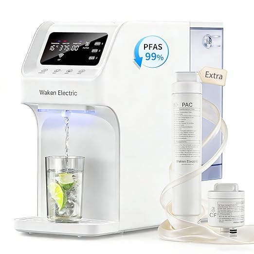 Waken Electric C11S Reverse Osmosis Water Filtration System Countertop 180oz Water Tank 4:1 Pure to Drain 8 Stage RO Filter with Extra 2-Piece Replacement Filter Set with 1 PAC & 1 CF