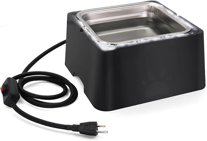Large Heated Water Bowl for Outdoor Pets - 3.5L Outside Animal Waterer With Removable Stainless Bowl, No Freeze Dish for Dog, Cat, Rabbit, Chicken, Poultry, Squirrel