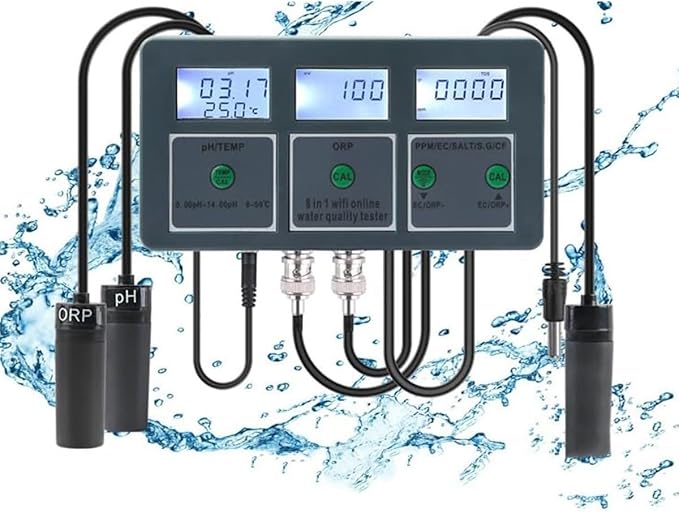 8-in-1 Water Quality Tester, Multi-Function Water Quality Monitor, WiFi Smart PH Meter Data Logger, APP Control, for Swimming Pool, Hydroponics, Drinking Water, Aquariums