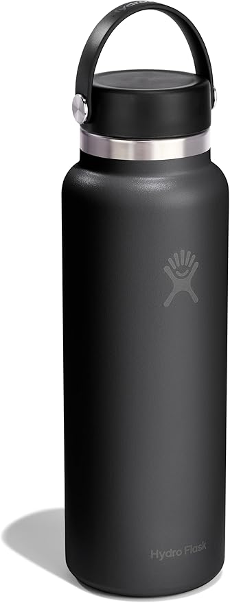 Hydro Flask Water Bottle - Insulated Stainless Steel - Wide Mouth Flex Lid, Non Spill, Leakproof and Refillable in 40 Oz Tonal Black