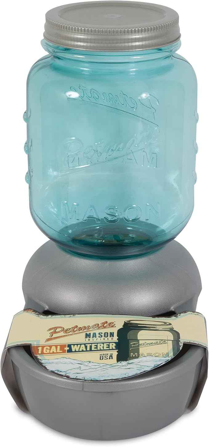 Petmate Mason Inspired Replendish Gravity Waterer, Water Dispenser for Dogs and Cats, 1 Gallon Silver, Made in USA