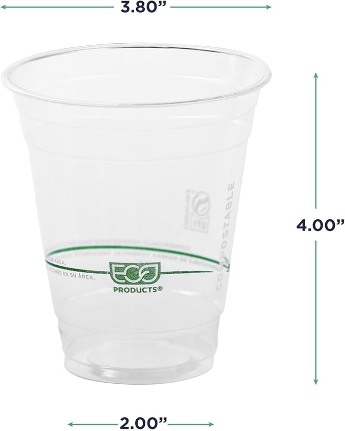 ECO PRODUCTS GreenStripe Clear Compostable 12oz PLA Plastic Cups, Case of 1000, Disposable Renewable Plant-Based Cold Cups, For Cold Drinks & Snacks, BPI Certified, ASTM Compliant.