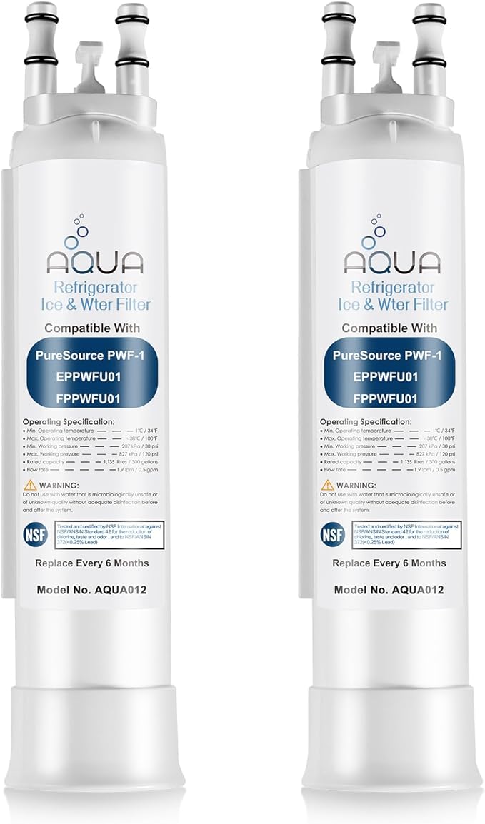 AQUA012 FPPWFU01 Water Filter Replacement Compatible with EPPWF01 PureAdvantage PWF-1 FPPWFU01 PurePour PWF-1Refrigerator Water Filter (2-PACK)