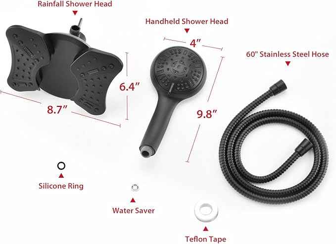 GRICH 2.5GPM Shower Head with Handheld Spray Combo: 2 in 1 Rainfall Shower Heads high pressure & Handheld Shower Head, 9 Spray Modes/Settings Detachable Shower Head with 60 Inch Hose, Black