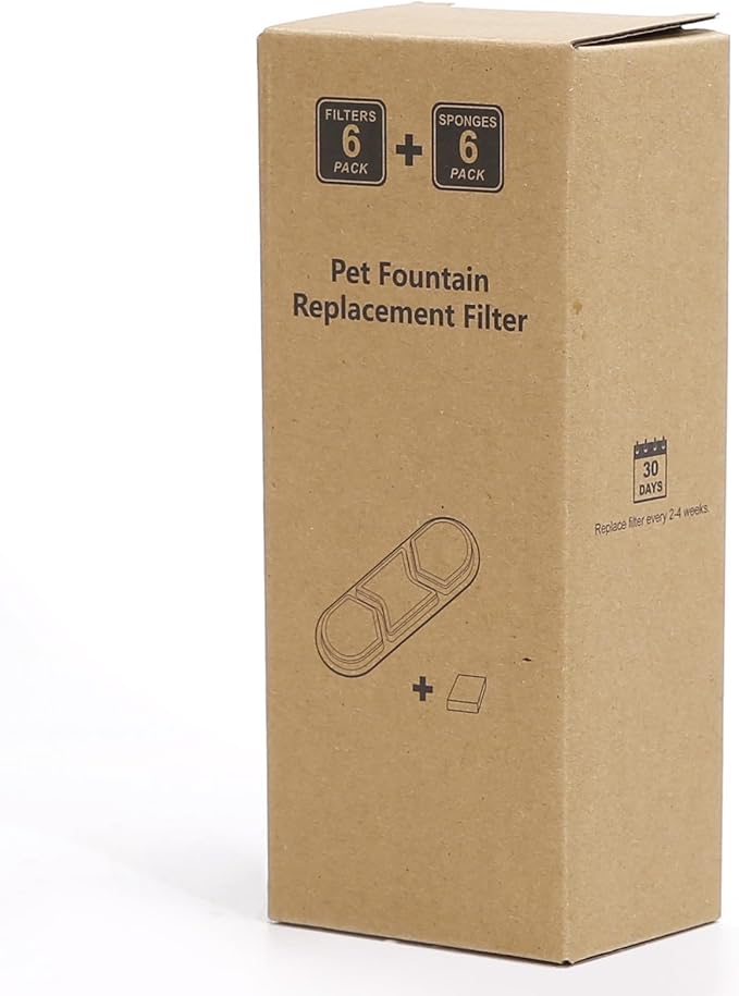 6 Pack Dog Water Fountain Replacement Filters for 410oz/3.2Gal/12L Pet Water Dispenser, ZEKIRY Pet Fountain Filter, 4-Layer Filtration Cat Drinking Bowl Filters and Pump Sponges