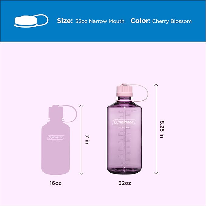 Nalgene 32 oz Narrow Mouth Water Bottle | BPA-Free, Durable & Leak Proof, Lightweight Bottle for Gym, Office & Travel, Cherry Blossom