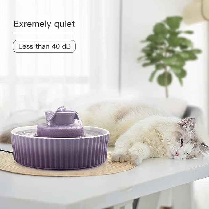 Cat Water Fountain: Cepheus Pet Drinking Fountain-2.1L/71oz Cat Fountain-Automatic Water Fountain for Cats and Dogs with with Ultra-Quiet Pump(Purple)