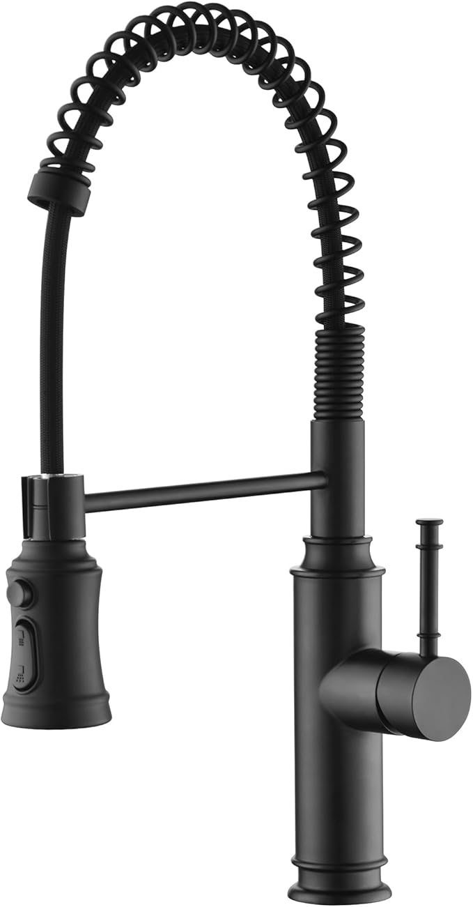 Sumerain Pull-Out Spring Sprayer Kitchen Sink Faucet with 360° Rotating Spout and Single Level Handle, Matte Black