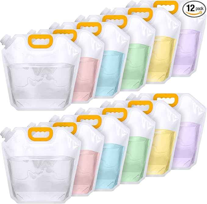 Tessco for you 12 Pack 1.3 Gallon Collapsible Water Storage Bag Water Container Emergency Jug Plastic Storage Pouch Freezable Carrier Tank Foldable Bottle for Outdoor Sport Camping (Clear)