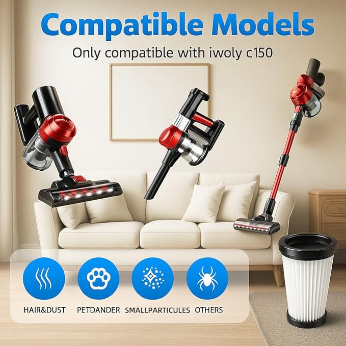 4 Pack Vacuum Filters Compatible with iwoly C150 Cordless Vacuum Cleaner, Replacement 4 Hepa Filter - AquaVibe