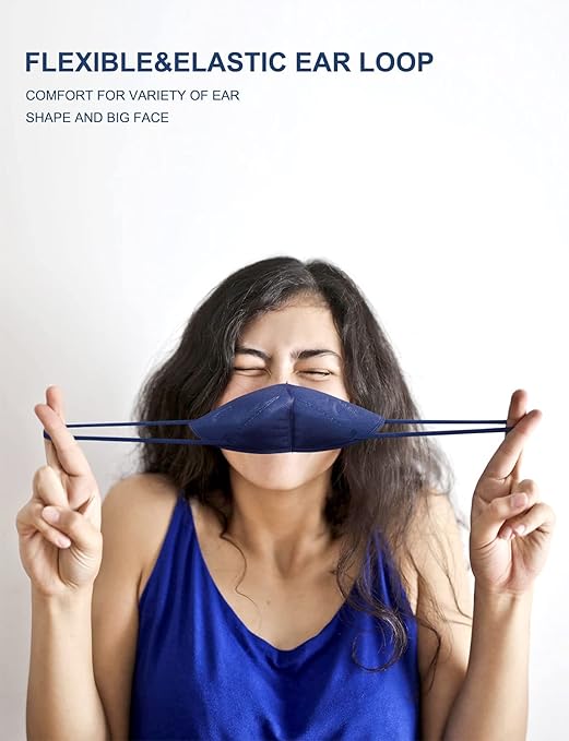 HUHETA KN95 Face Mask, 30 Pack Individually Wrapped, 5-Ply Breathable & Comfortable Safety Mask, Filter Efficiency=95%, Protective Cup Dust Masks Against PM2.5 (Royal Blue Mask) - AquaVibe