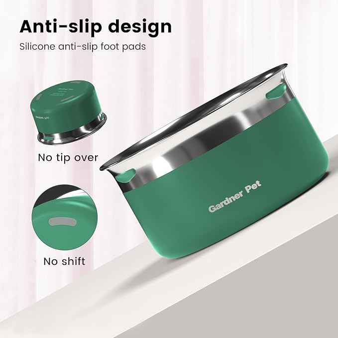 Gardner Pet Dog Bowls 1 Gallon (3.85L) Stainless Steel No Spill Dog Water Bowl, Slow Water Feeder Metal Bowls, Spill Proof Water Dispenser for Large Dogs, Promotes Healthy Hydration(Green)