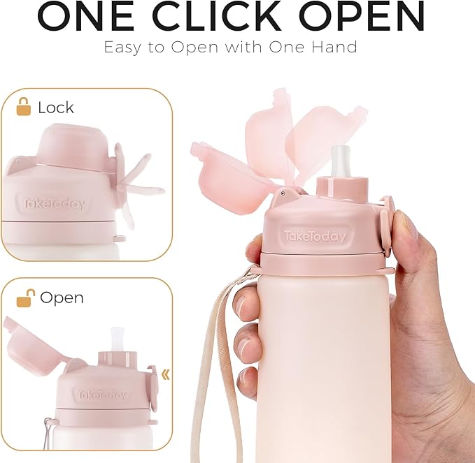 TakeToday Collapsible Water Bottles 20oz (600mL), Foldable Platinum Silicone Travel Water Bottle with Straw & Carry Strap, Leak-Resistant Screw Lid, Wide Mouth, BPA-Free for Hiking, Camping, Travel