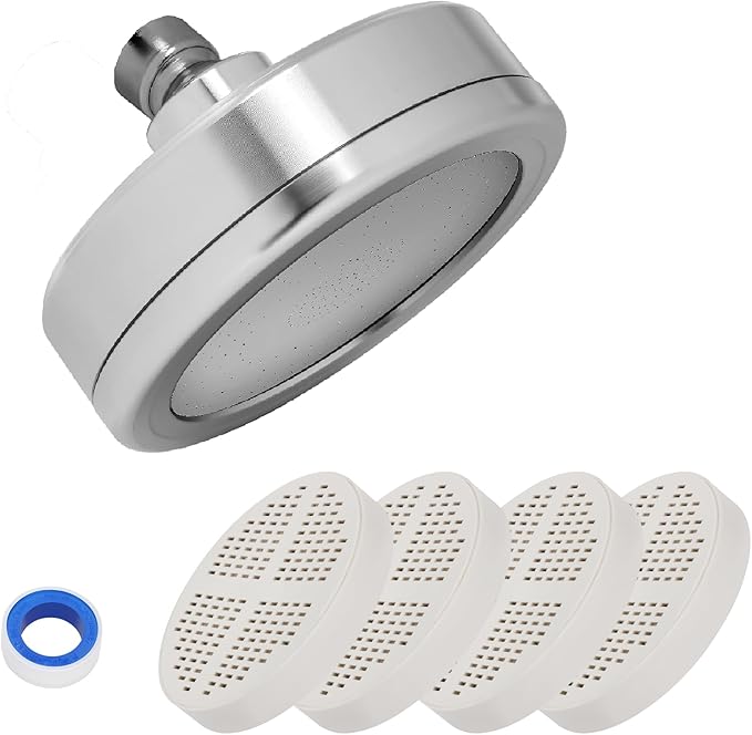 Filtered Shower Head with 5 Cartridges Vitamin C+E+A for Healthy Skin & Hair, Removes Chlorine, Heavy Metals & Harmful Substances, Water Softene