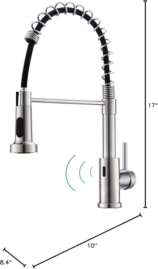 WEWE Touchless Kitchen Faucet with Pull Down Sprayer - Motion Sensor Kitchen Faucets Spring Single Handle Stainless Steel Kitchen Sink Faucet (Brushed Nickel)