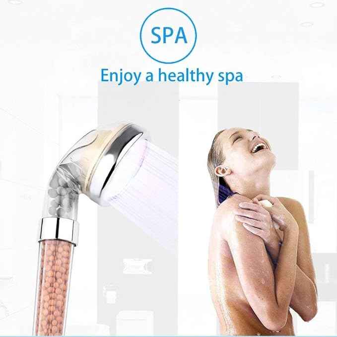 PRUGNA LED Shower Head with Hose and Shower Arm Bracket, High-Pressure Filter Handheld Shower for Repair Dry Skin and Hair Loss - Color Changes with Water Temperature