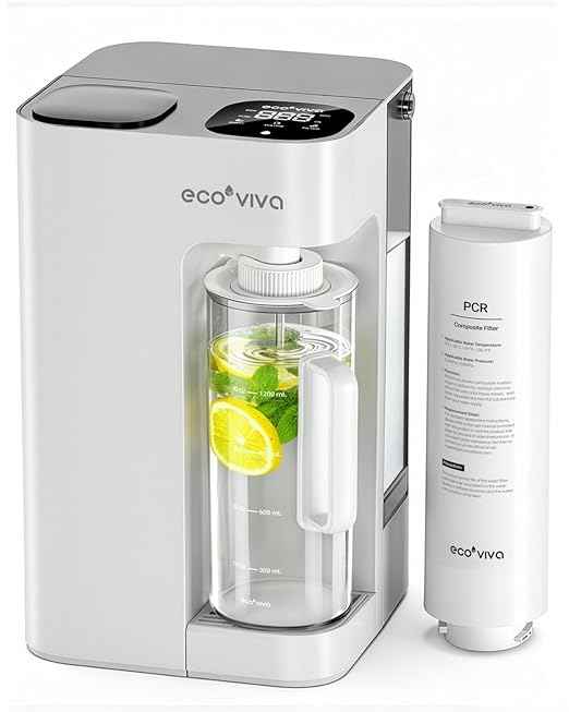 Ecoviva Mate 3 Countertop Reverse Osmosis Water Filter, 8-Stage RO Water Filtration System with 44oz Water Pitcher Smart Auto-Filling, 3:1 Pure to Drain, Tabletop Purifier, White