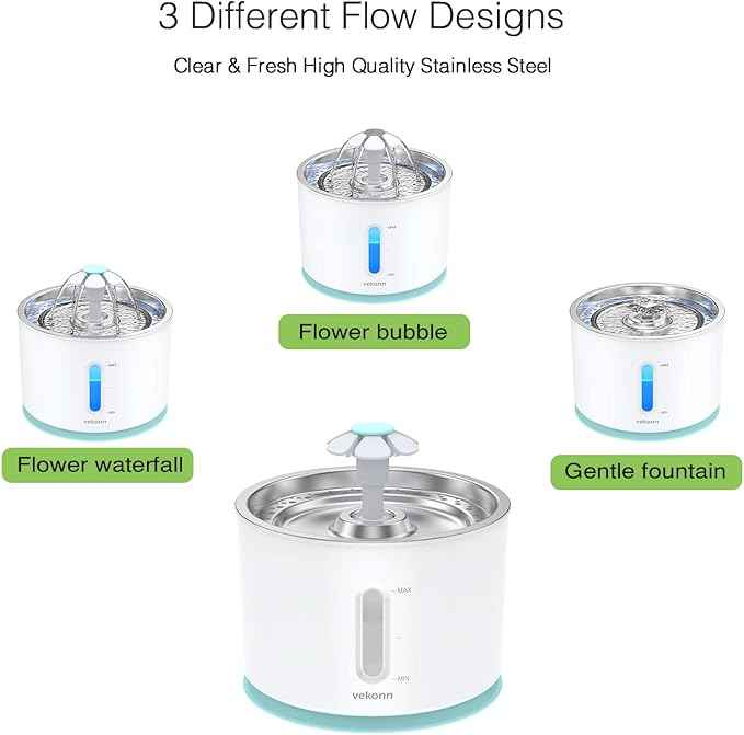 2.4L/84oz Cat Water Fountain Stainless Steel Top, Pet Water Fountain for Small Dog and Cat with LED Light and Water Level Window (Green)