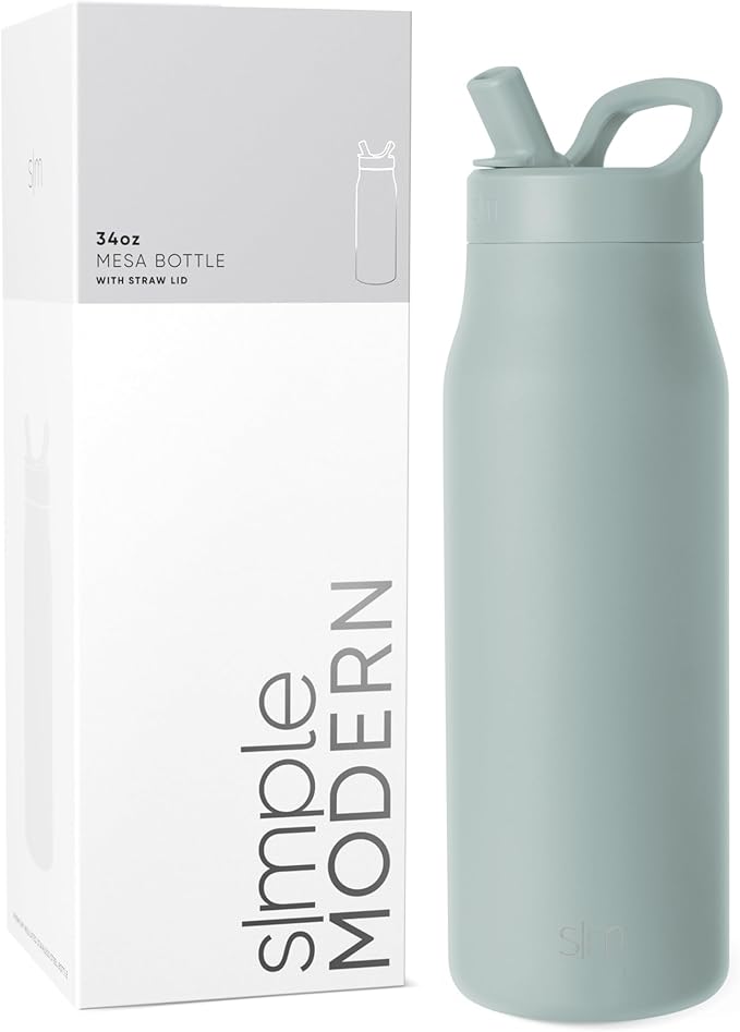 Simple Modern Water Bottle with Straw lid | Insulated Stainless Steel Thermos | Reusable Travel Water Bottles for Gym & Sports | Leak Proof & BPA Free | 34oz, Sea Glass Sage