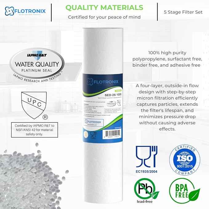 Flotronix 1–5 Stage RO Water Filter Replacement Set – 50 GPD Reverse Osmosis System Kit with 1/4" Output – Compatible with APEC & Most Standard RO Systems – Sediment, Carbon, Membrane & Post Filter