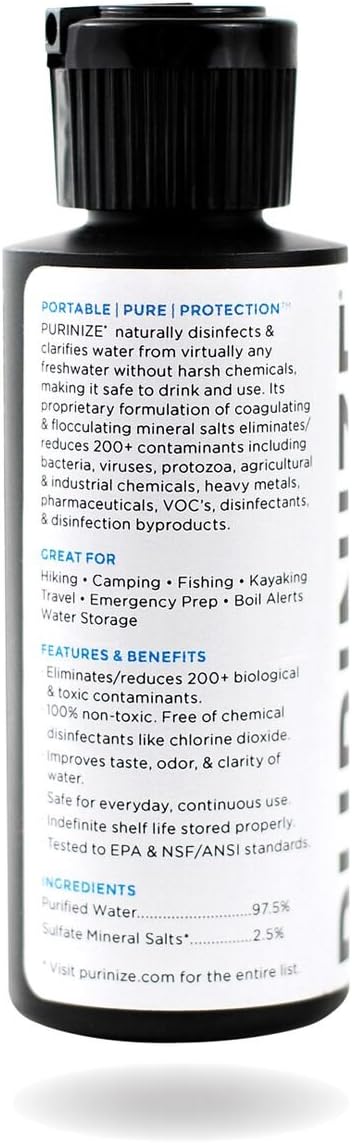 The Best and Only Patented Natural Water Purifying Solution - Chemical Free Camping and Survival Water Purification (2 oz)