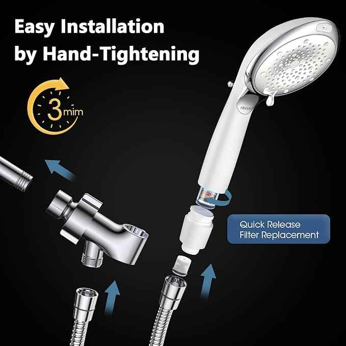 FASDUNT Filtered Shower Head with Handheld, High Pressure 8-Mode Handheld Showerhead with Filters for Hard Water -Remove Chlorine, Built-in Power Wash, Extra Long 80" Hose & Adjustable Bracket