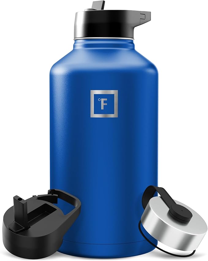 IRON °FLASK Camping & Hiking Hydration Flask with Straw, Wide Mouth Insulated Stainless Steel Sports Water Bottle - 64 oz Twilight Blue
