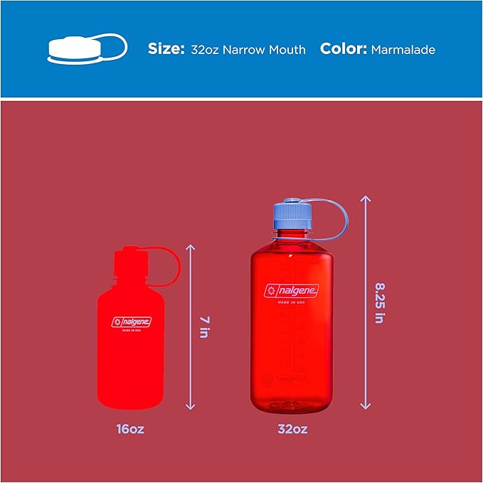 Nalgene 32 oz Narrow Mouth Water Bottle | BPA-Free, Durable & Leak Proof, Lightweight Bottle for Gym, Office & Travel, Marmalade