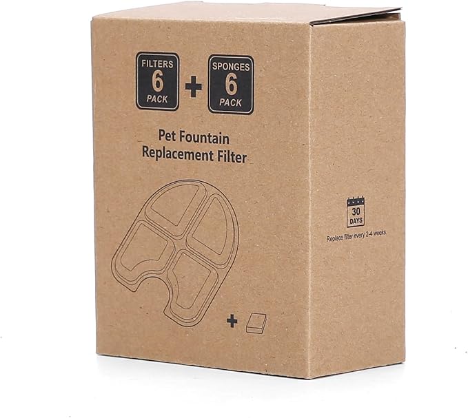 6 Packs Dog Water Fountain Filters for 3Gal/12L Dog Water Dispenser(FN-W13), GISOFIK Pet Fountain Filter, 4 Layer Filtration Replacement Filter, 6 Pump Filters