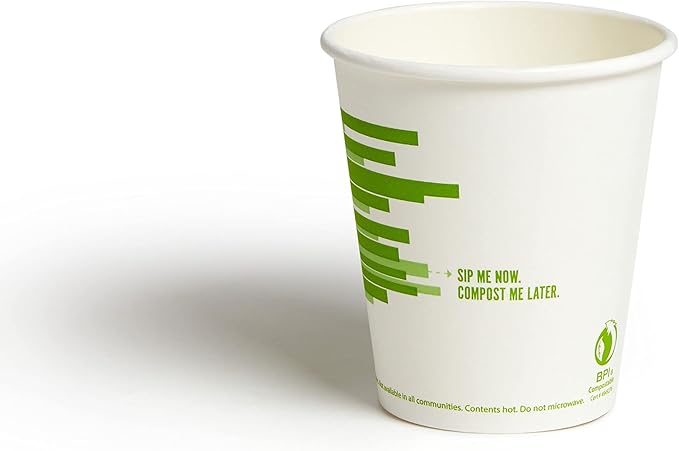 Perk Eco 10 Oz Compostable Paper Hot Cups, Disposable Coffee Cups for Hot Beverages, White/Green