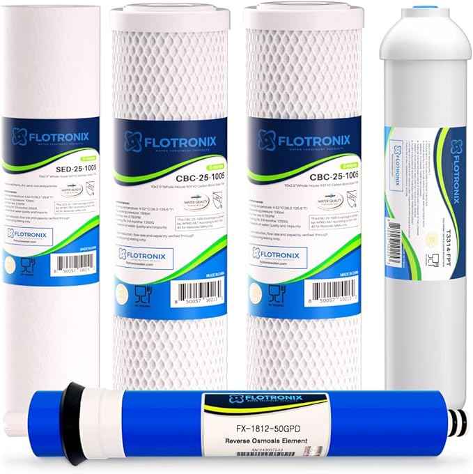 Flotronix 1–5 Stage RO Water Filter Replacement Set – 50 GPD Reverse Osmosis System Kit with 1/4" Output – Compatible with APEC & Most Standard RO Systems – Sediment, Carbon, Membrane & Post Filter