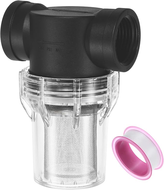 Water Pump Strainer with 40 Mesh Stainless Steel Filter Screen, 1 Inch Pipeline Filter for Garden Hose Outdoor RV Water Tank Pressure Washer Inlet [Black]