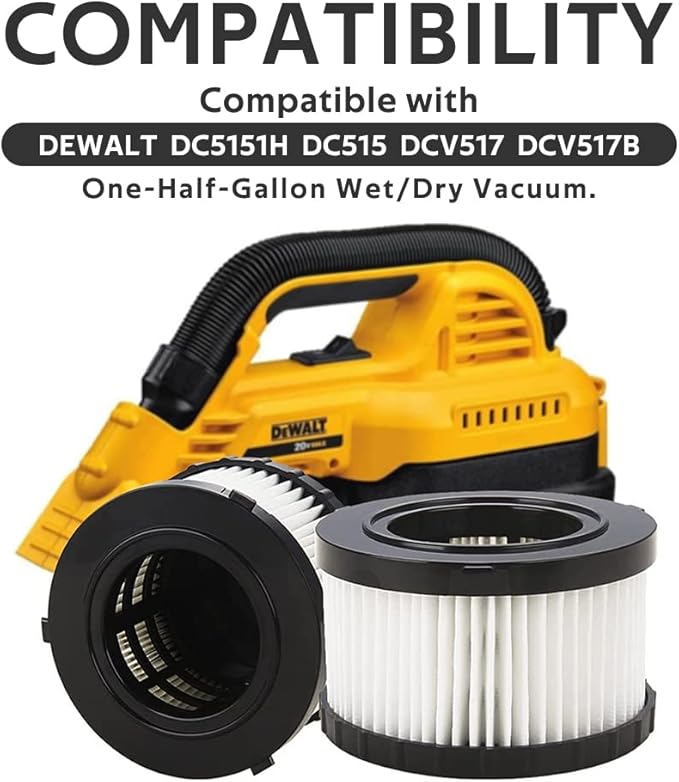4 Pcs DC5151H HEPA Filter Compatible with DEWALT DC5151H DC515 DCV517 DCV517B Wet Dry Vacuum, With 8 PCS Foam Sleeve Filter