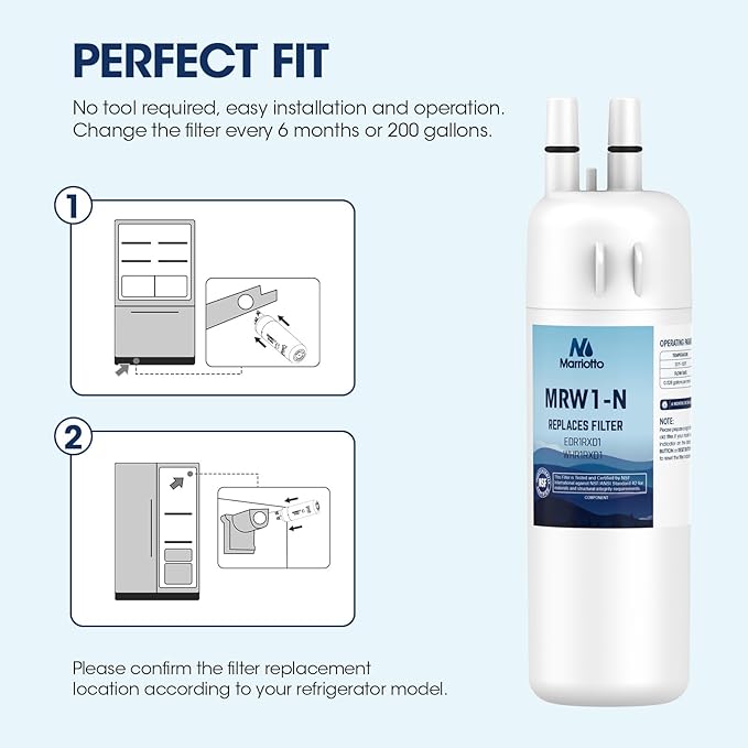 MARRIOTTO Refrigerator Water Filter Compatible with Whirlpool W10295370A, EDR1RXD1, WHR1RXD1, KAD1RXD1, Filter 1, W10295370, P4RFWB, P8RFWB2L, 46-9930, 46-9081 Refrigerator Water Filter | Pack of 2 - AquaVibe
