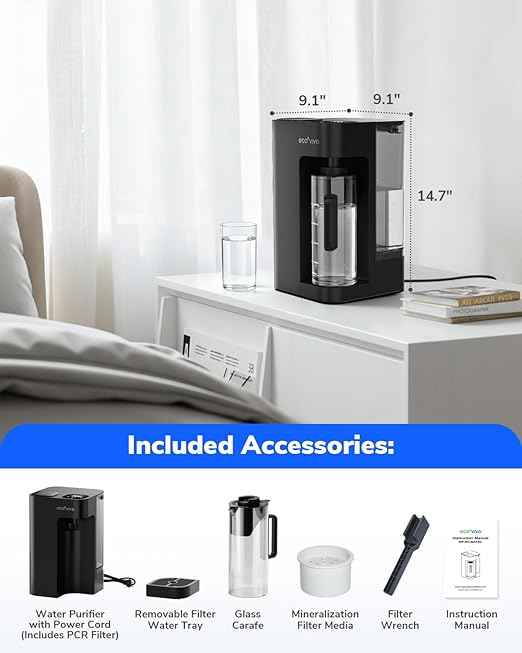 Mate 3 Reverse Osmosis Water Filter Countertop, 3:1 Pure to Drain, Smart Autofill Pitcher, No Installation Water Purifier, 8 Stage RO Water Filtration, with Remineralization, Black